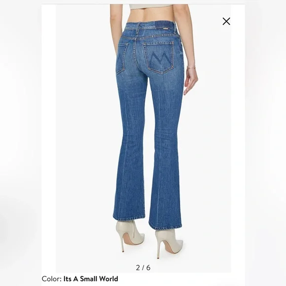 MOTHER SUPERIOR Weekender in It’s a Small World Blue Flare Jeans Sz. 27 LIKE NEW - Picture 10 of 10